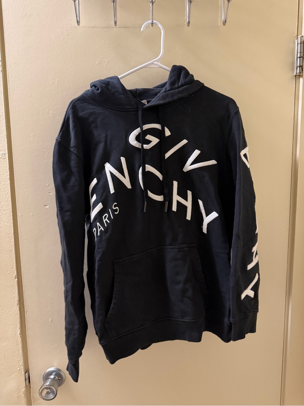 Givenchy Black Hoodie with White Diagonal Logo